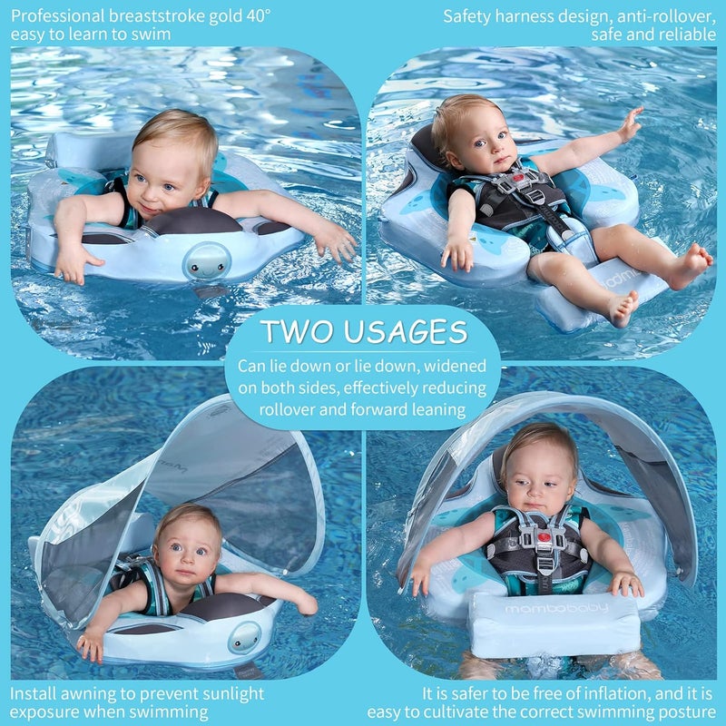 Lurui Baby Floats for Pool with Canopy Removable Sun Protection Canopy Mambobaby Float Non Inflatable Upgrade Add Tail Avoid Flip Waterproof Skin-Friendly Infant Swim Float 3-24 Months - Image 5